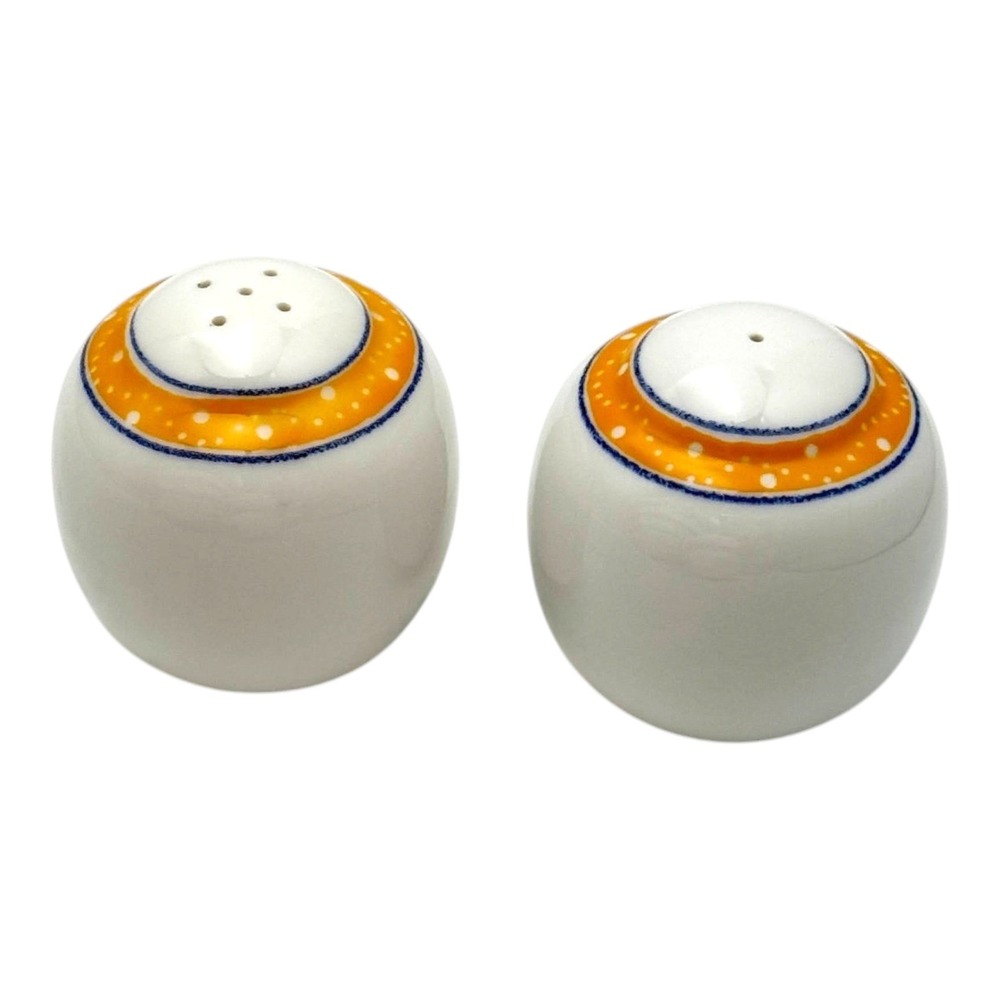 Royal Doulton Cabana Salt and Pepper Shakers White Yellow Polka Dot 2000 UPC On